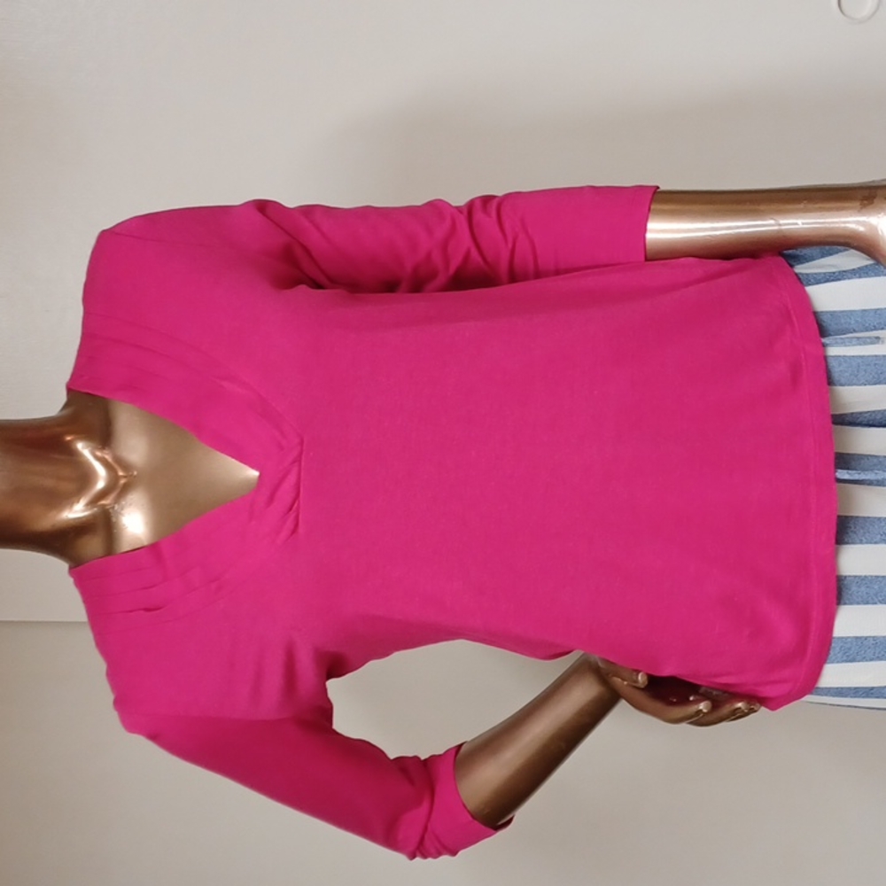 Talbots Hot Pink Pleated Vneck T-shirt